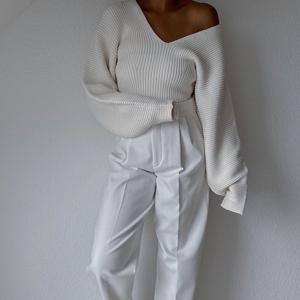 H&M Rib Knit Fitted Sweater Cream New - Picture 4 of 10